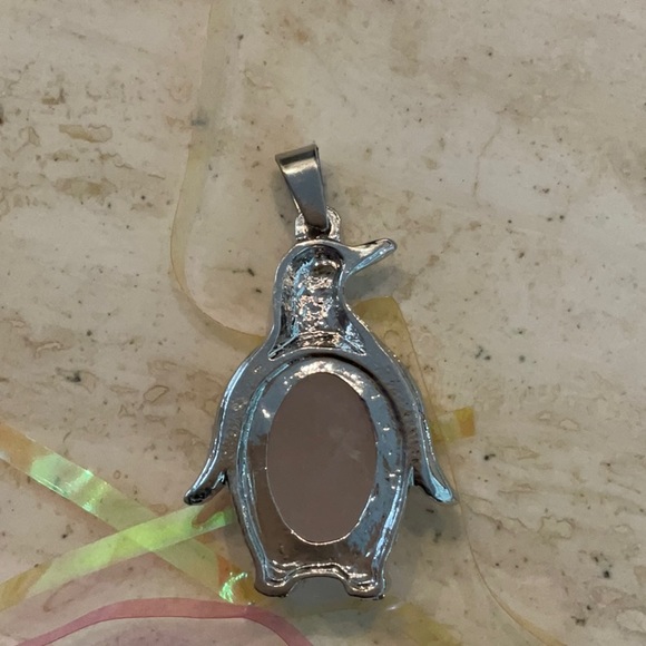 Penguin Charm Pink Quartz Pendant For Necklace Silver Tone - Picture 5 of 8